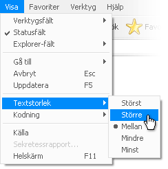 Ändra textstorlek i Internet Explorer